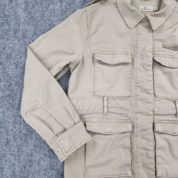 Vineyard Vines Jacket Womens XS Brown Khaki Utility Chore Casual Safari Pockets - Picture 8 of 16